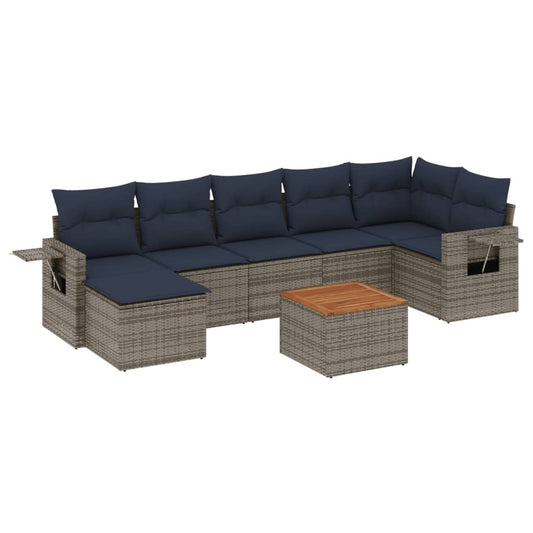 8-teiliges Gartensofa-Set mit Kissen, grau, Polyrattan