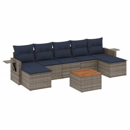 8-teiliges Gartensofa-Set mit Kissen, grau, Polyrattan