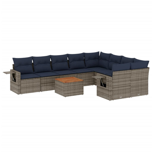 10-teiliges Gartensofa-Set mit Kissen, grau, Polyrattan