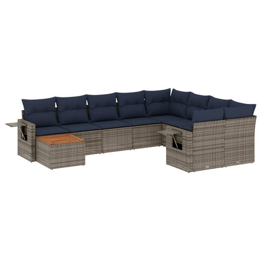 10-teiliges Gartensofa-Set mit Kissen, grau, Polyrattan