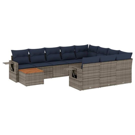 11-teiliges Gartensofa-Set mit Kissen, grau, Polyrattan
