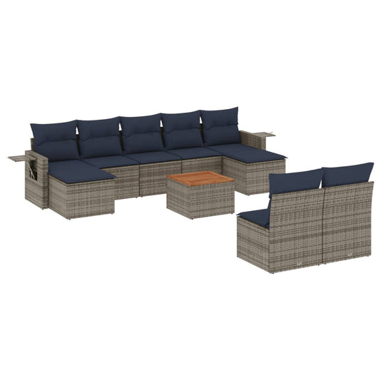 10-teiliges Gartensofa-Set mit Kissen, grau, Polyrattan