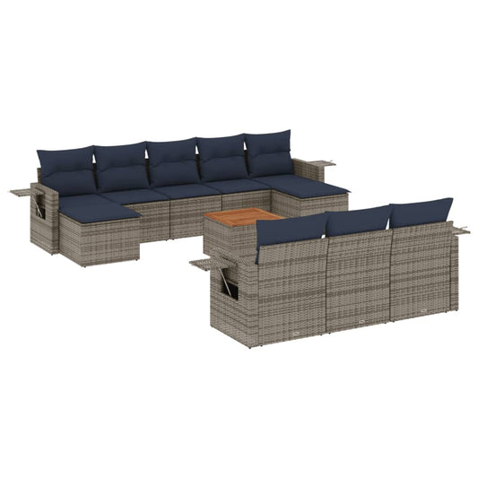 11-teiliges Gartensofa-Set mit Kissen, grau, Polyrattan