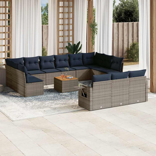 14-teiliges Gartensofa-Set mit Kissen, grau, Polyrattan