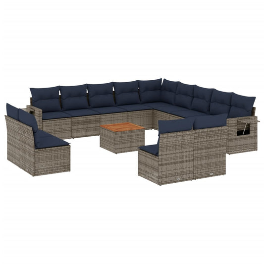 14-teiliges Gartensofa-Set mit Kissen, grau, Polyrattan