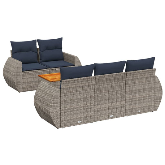 6-teiliges Gartensofa-Set mit Kissen, grau, Polyrattan
