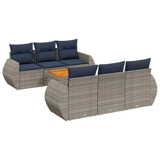 7-teiliges Gartensofa-Set mit Kissen, grau, Polyrattan