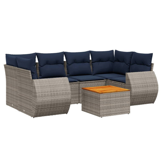 7-teiliges Gartensofa-Set mit Kissen, grau, Polyrattan