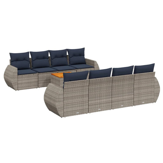 9-teiliges Gartensofa-Set mit Kissen, grau, Polyrattan