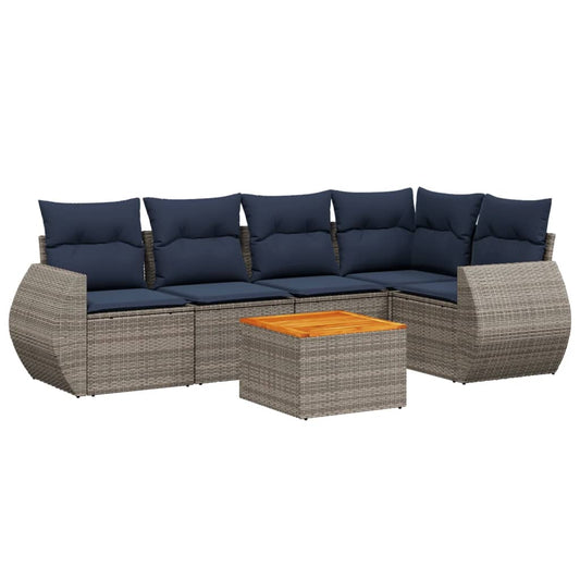 6-teiliges Gartensofa-Set mit Kissen, grau, Polyrattan