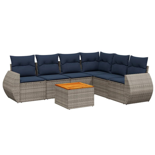 7-teiliges Gartensofa-Set mit Kissen, grau, Polyrattan
