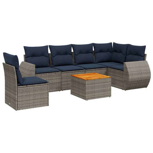 7-teiliges Gartensofa-Set mit Kissen, grau, Polyrattan