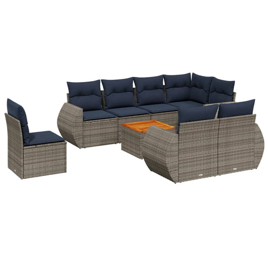 9-teiliges Gartensofa-Set mit Kissen, grau, Polyrattan