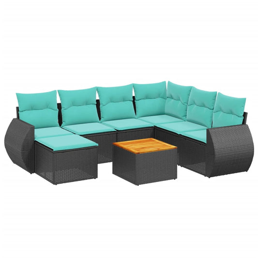 8-teiliges Gartensofa-Set mit Kissen, schwarzes Polyrattan