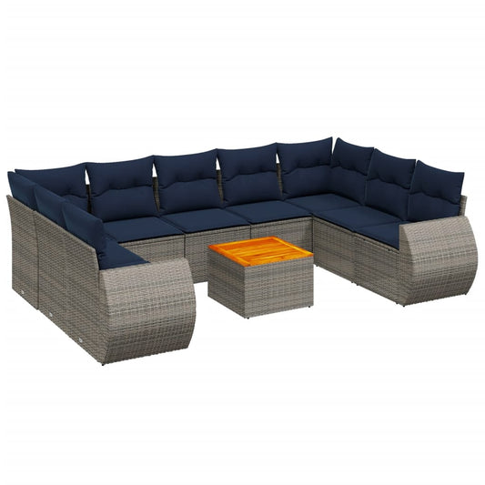 10-teiliges Gartensofa-Set mit Kissen, grau, Polyrattan