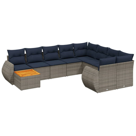 10-teiliges Gartensofa-Set mit Kissen, grau, Polyrattan