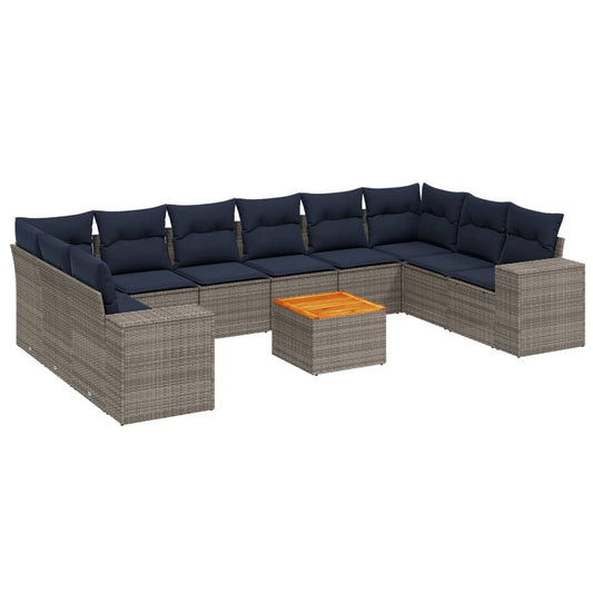 11-teiliges Gartensofa-Set mit Kissen, grau, Polyrattan