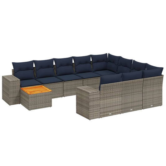 11-teiliges Gartensofa-Set mit Kissen, grau, Polyrattan