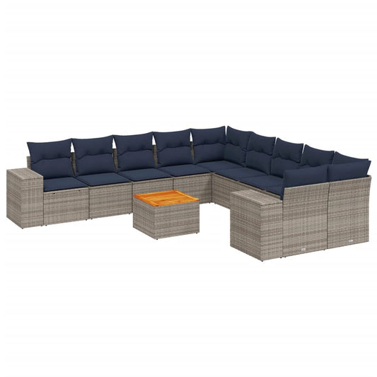 11-teiliges Gartensofa-Set mit Kissen, grau, Polyrattan
