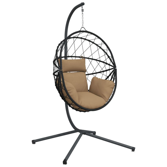 Hängesessel Ei-Design mit Ständer Taupe Rattan und Stahl
