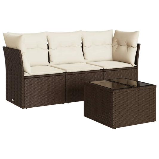 4-tlg. Garten-Sofagarnitur mit Kissen Braun Poly Rattan