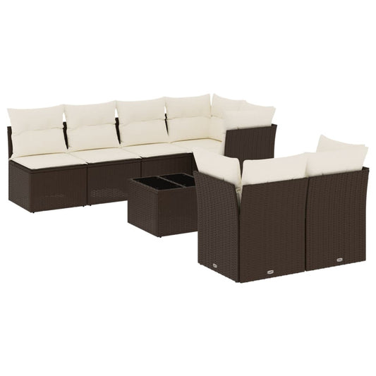 8-tlg. Garten-Sofagarnitur mit Kissen Braun Poly Rattan