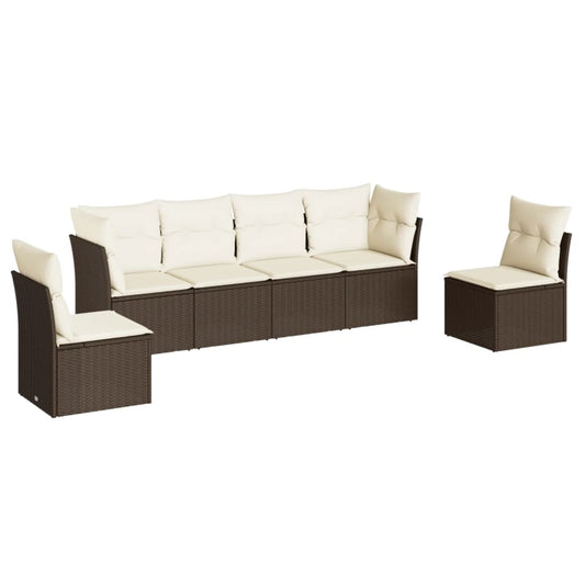 6-tlg. Garten-Sofagarnitur mit Kissen Braun Poly Rattan