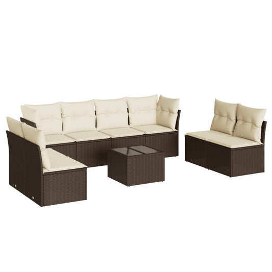 9-tlg. Garten-Sofagarnitur mit Kissen Braun Poly Rattan