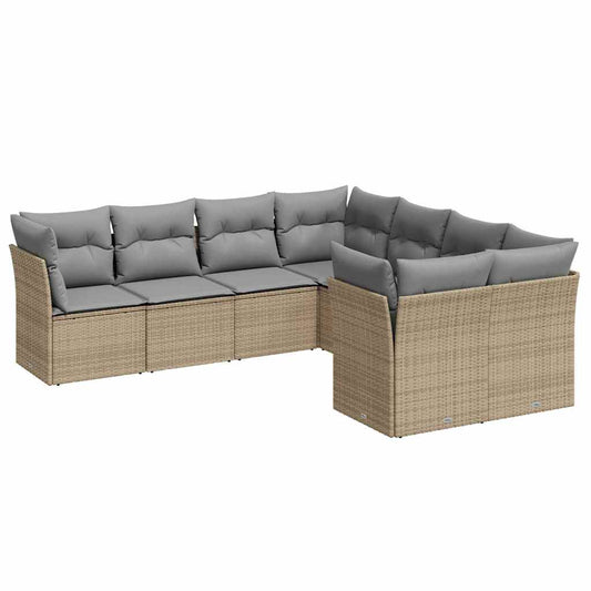 8-tlg. Garten-Sofagarnitur mit Kissen Beige Poly Rattan