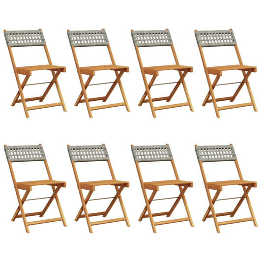 Gartenstühle 8 Stk. Klappbar Grau Poly Rattan & Massivholz
