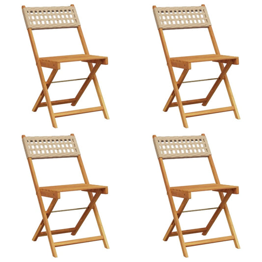 Gartenstühle 4 Stk. Klappbar Beige Poly Rattan & Massivholz