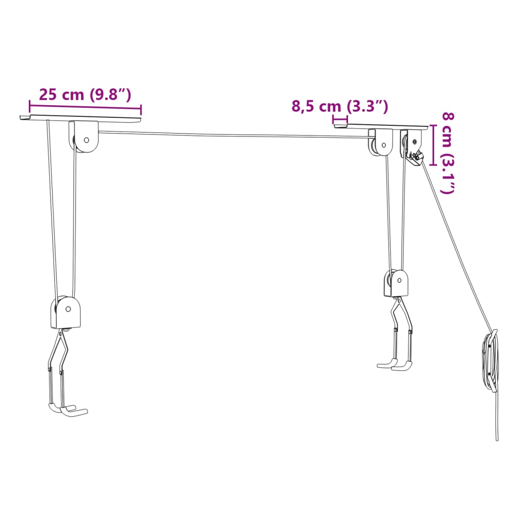 Cykellifte 2 stk Loftsmontering 20 kg