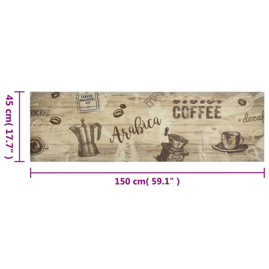 Køkkentæppe Vaskbar Kaffe Brun 45x150 cm Fløjl