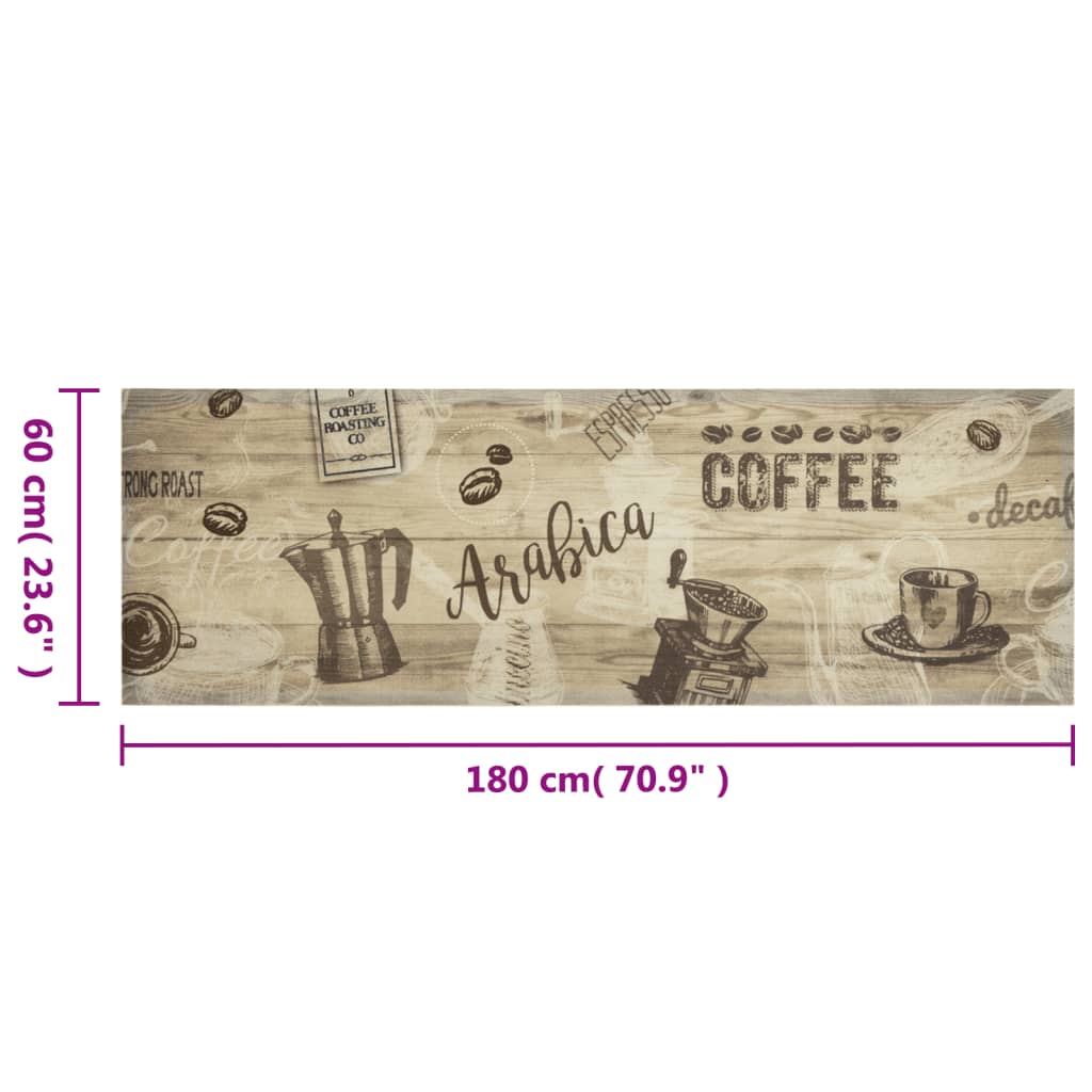 Køkkentæppe Vaskbar Kaffe Brun 60x180 cm Fløjl