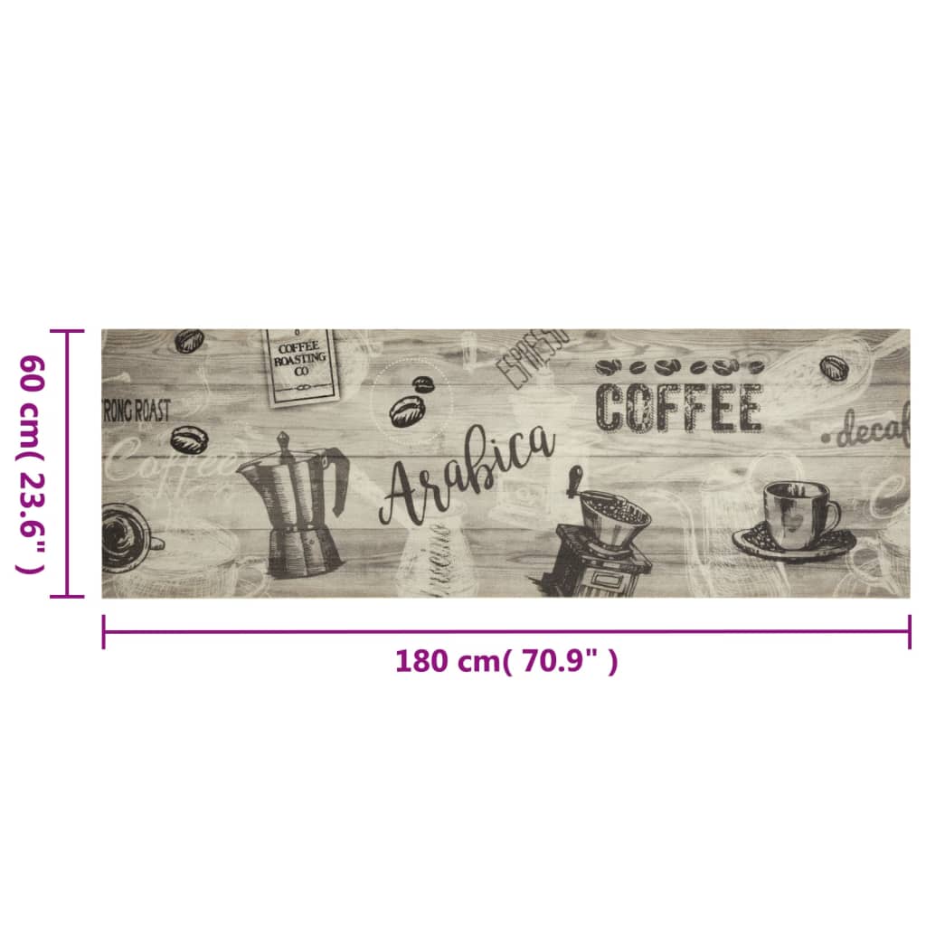 Køkkentæppe Vaskbar Kaffe Grå 60x180 cm Fløjl