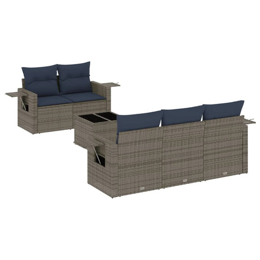 6-teiliges Gartensofa-Set mit Kissen, grau, Polyrattan