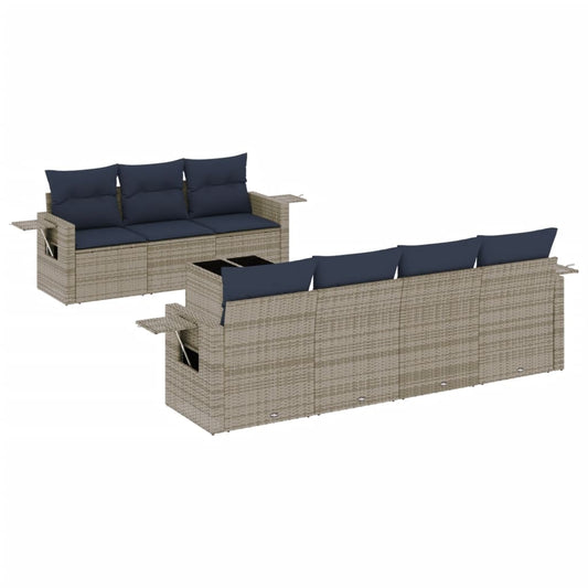 8-teiliges Gartensofa-Set mit Kissen, grau, Polyrattan