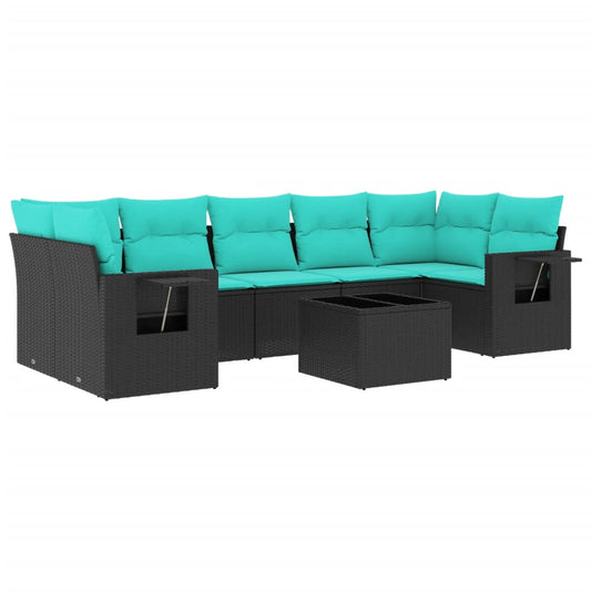 8-teiliges Gartensofa-Set mit Kissen, schwarzes Polyrattan