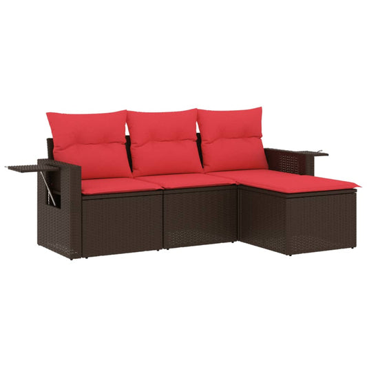 4-teiliges Gartensofa-Set mit Kissen, braun, Polyrattan