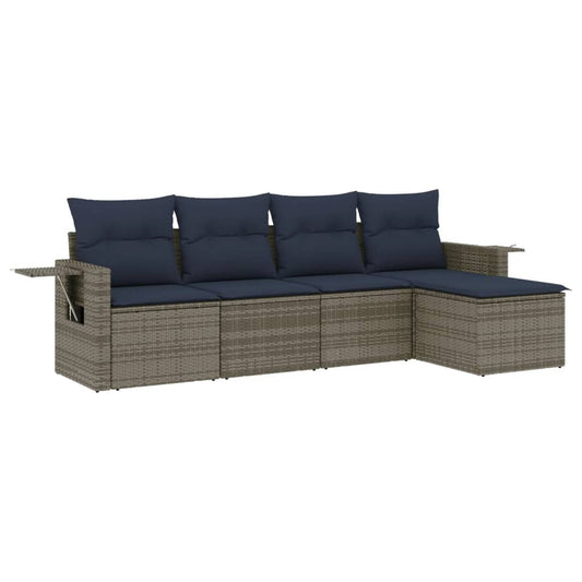 5-teiliges Gartensofa-Set mit Kissen, grau, Polyrattan