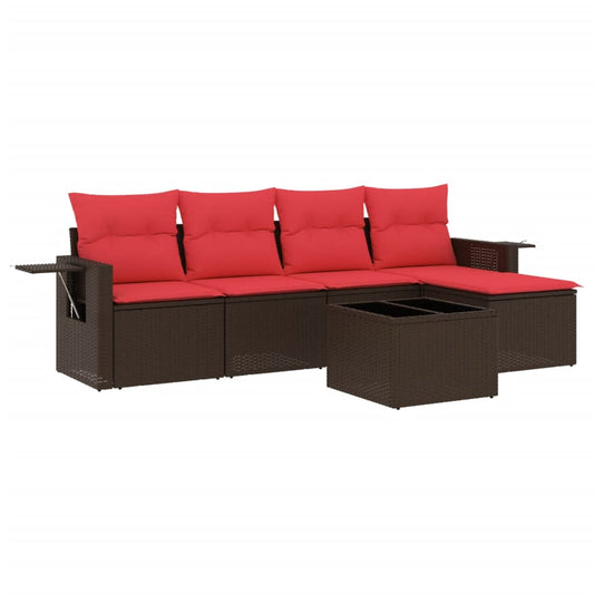 6-teiliges Gartensofa-Set mit Kissen, braun, Polyrattan