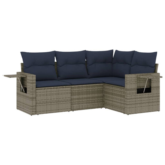 4-teiliges Gartensofa-Set mit Kissen, grau, Polyrattan