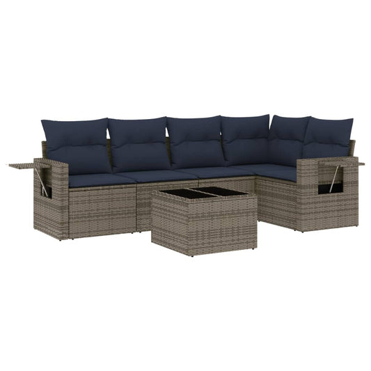 6-teiliges Gartensofa-Set mit Kissen, grau, Polyrattan
