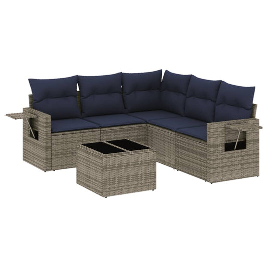 6-teiliges Gartensofa-Set mit Kissen, grau, Polyrattan