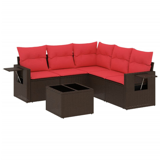 6-teiliges Gartensofa-Set mit Kissen, braun, Polyrattan