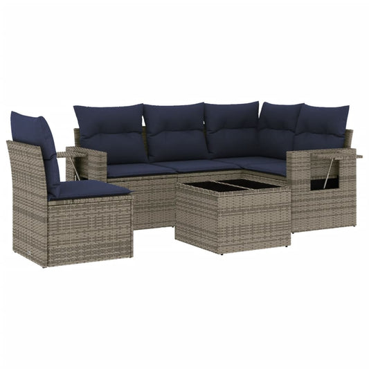 6-teiliges Gartensofa-Set mit Kissen, grau, Polyrattan