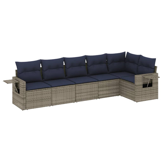 6-teiliges Gartensofa-Set mit Kissen, grau, Polyrattan