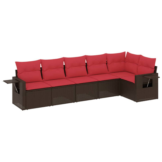 6-teiliges Gartensofa-Set mit Kissen, braun, Polyrattan