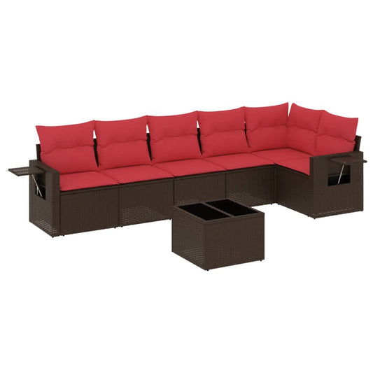 7-teiliges Gartensofa-Set mit Kissen, braun, Polyrattan