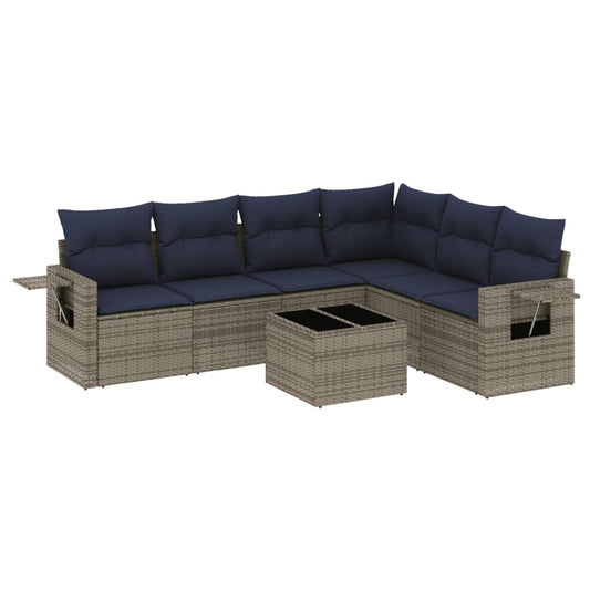 7-teiliges Gartensofa-Set mit Kissen, grau, Polyrattan